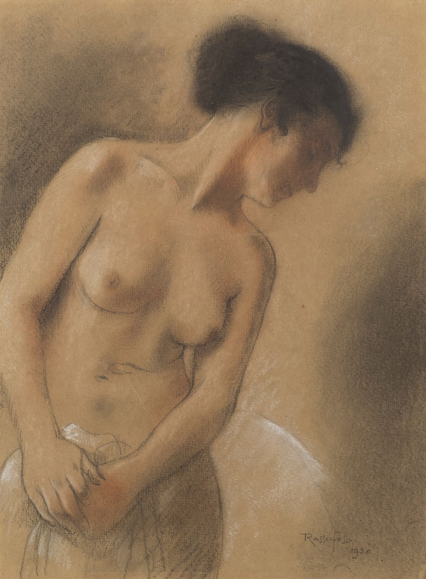 Armand Rassenfosse (1862-1934) 裸体女人，1920年
Pasel和油性铅笔在纸上。右下方有签名和日期。
Rechts ondera&hellip;