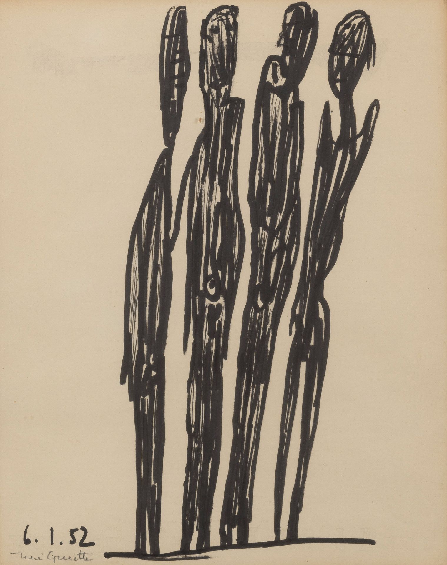 René Guiette (1893-1976) 无题（4个剪影），1952年
纸上印度墨水。
右下方有签名和日期。
Oost-Indische inkt op&hellip;