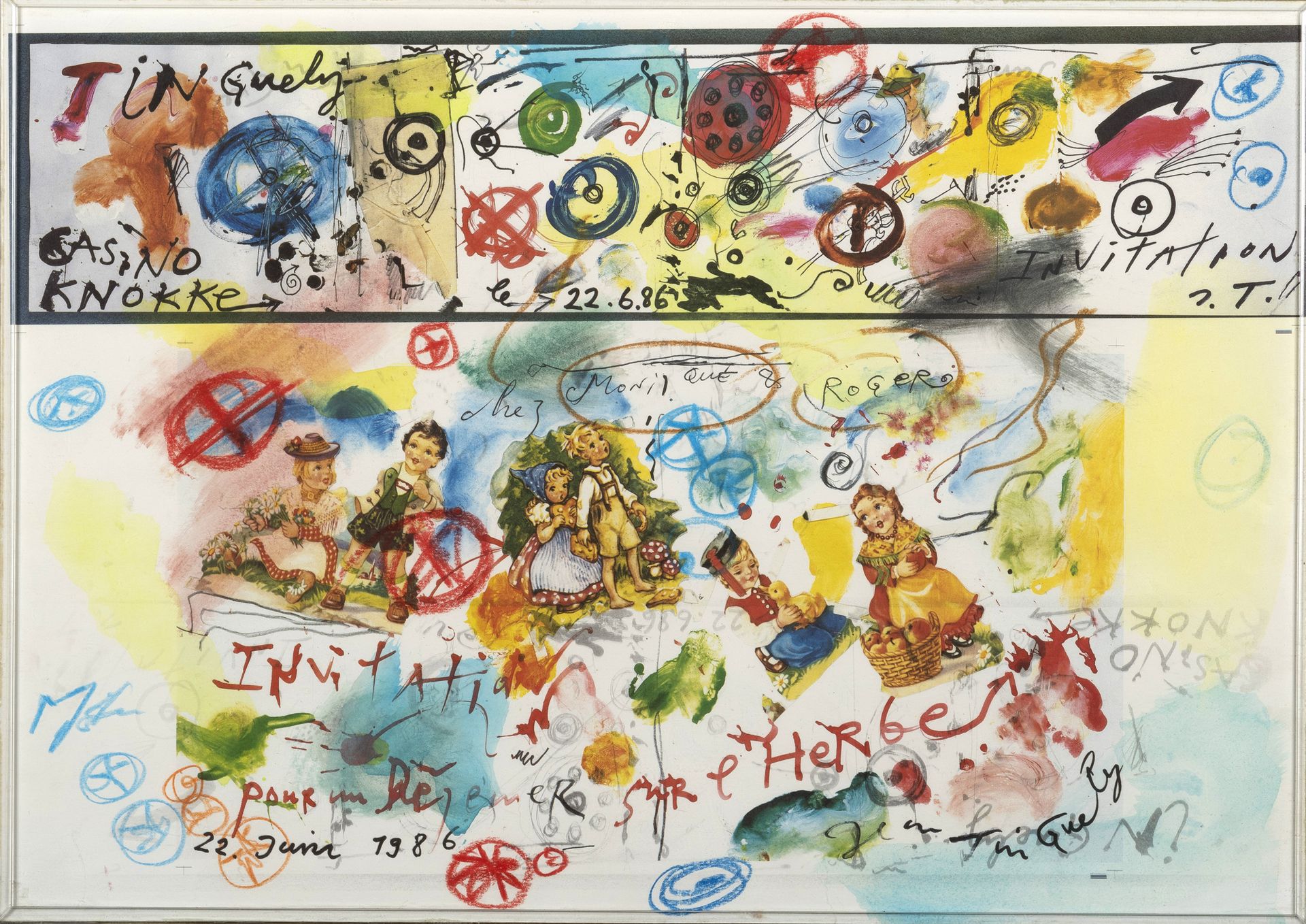 Jean TINGUELY (1925-1991) Chez Monique et Roger, 1986
印刷纸上的水彩和粉笔画。
右下方签名。
日期为198&hellip;