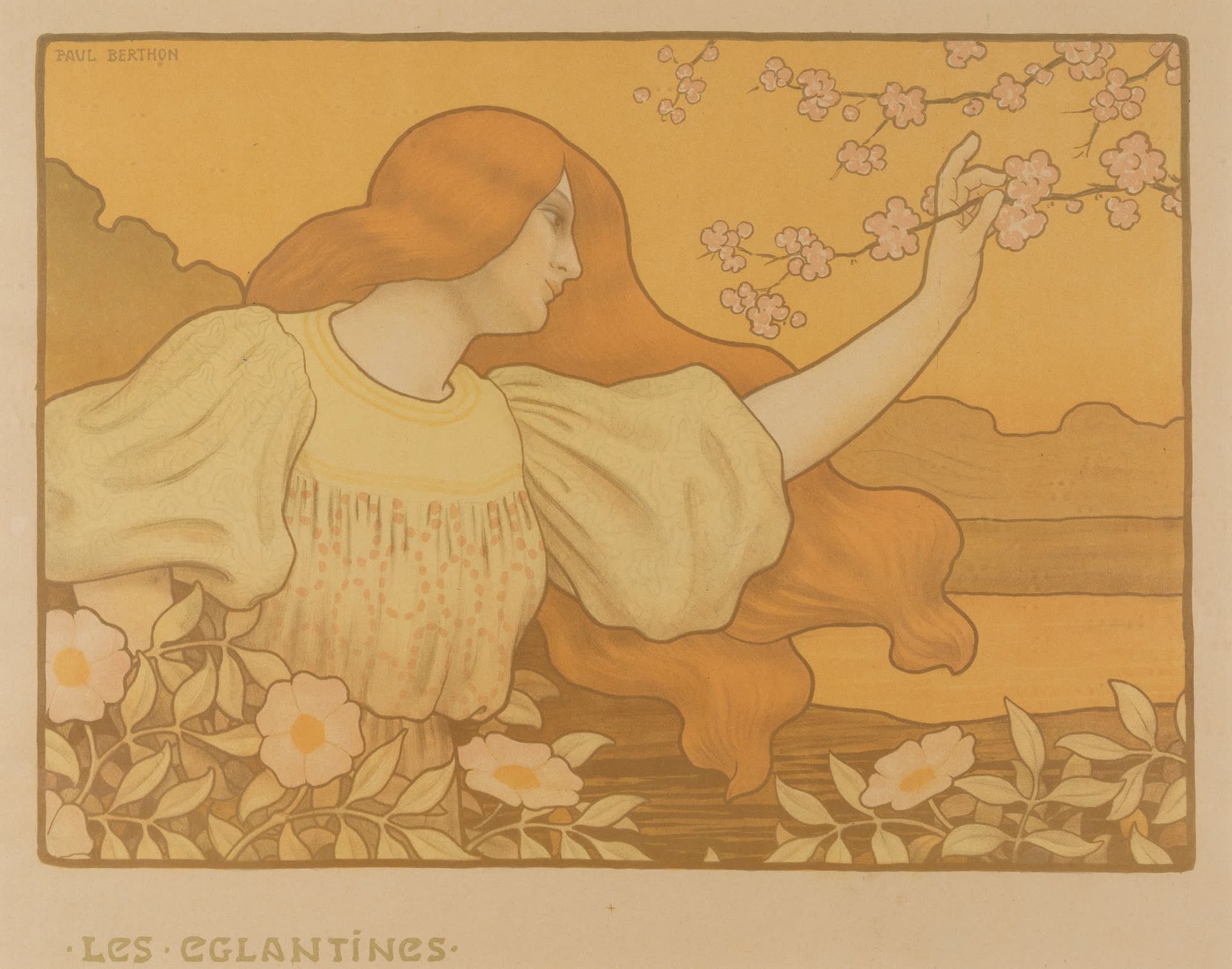 PAUL EMILE BERTHON (1946-1909) Les Eglantines, 1900.
牛皮纸上的彩色石版画。
在版上签名。
Lithogra&hellip;