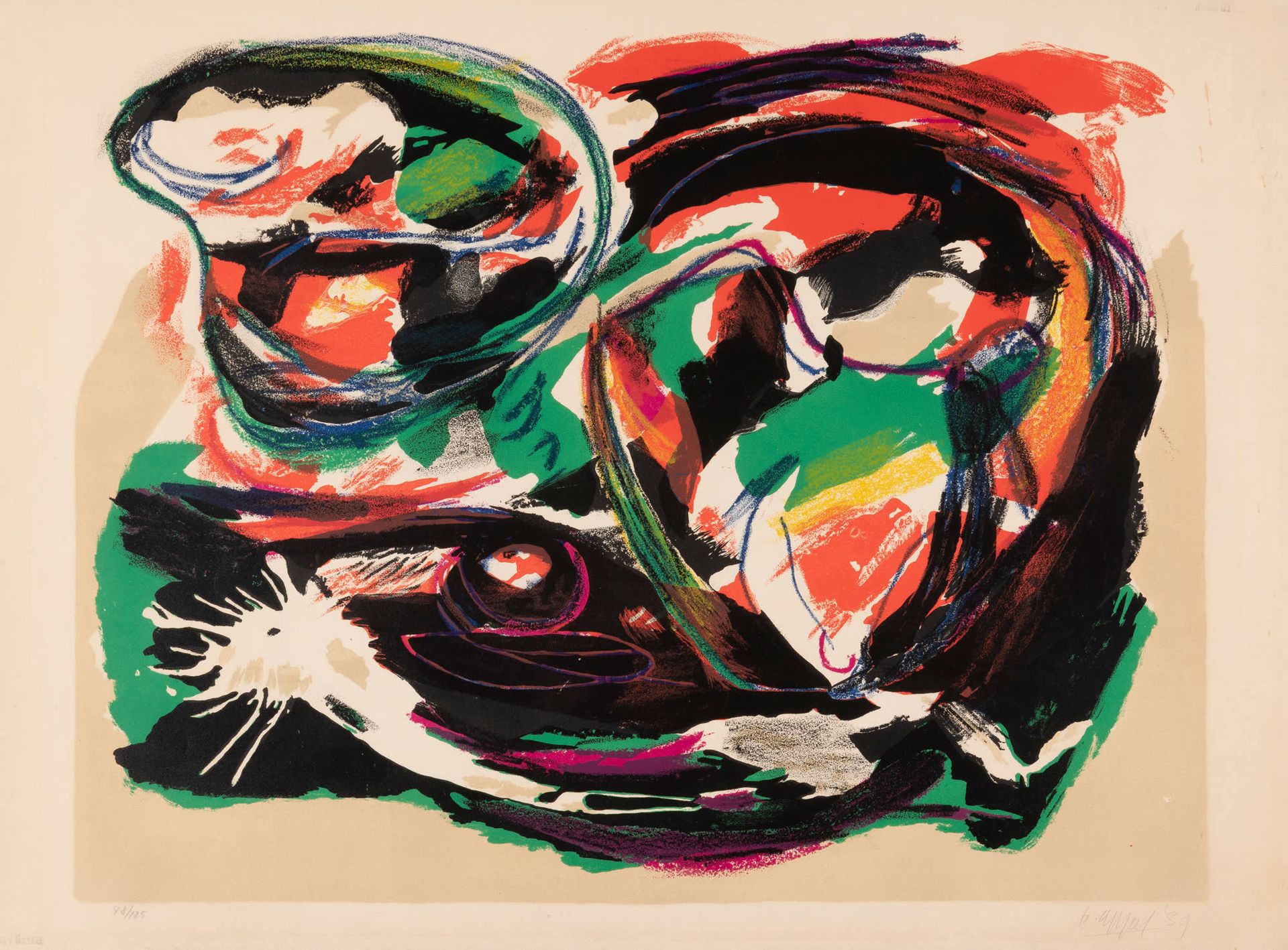 Karel Appel (1921-2006) Têtes volantes, 1959
Litografia a colori.
Firmato, datat&hellip;