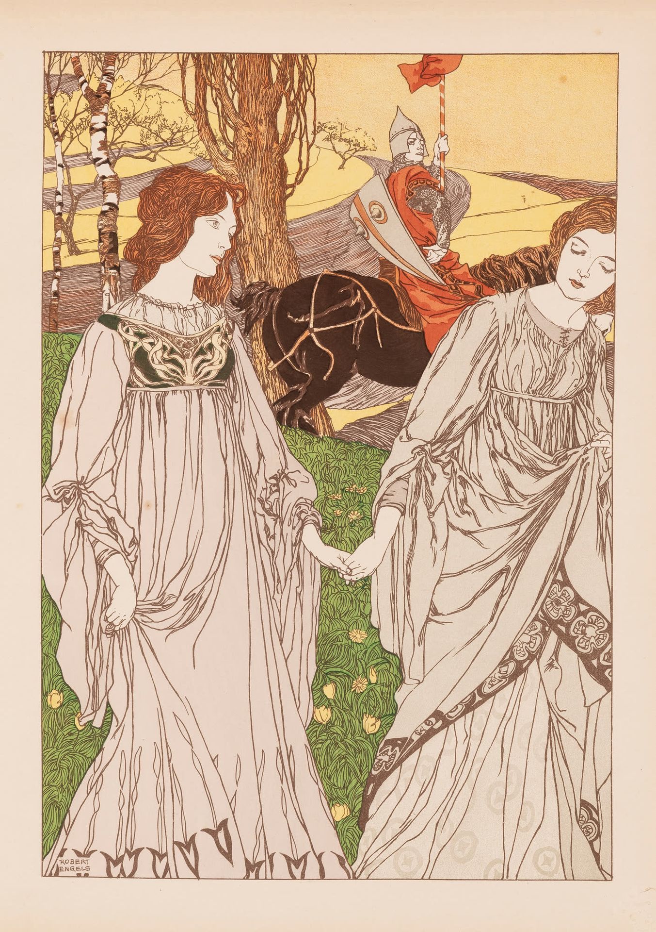 ROBERT ENGELS (1866-1926) Le passant, 1898.
彩色石板画。
版上有 "l'Estampe Moderne "的干印。
&hellip;