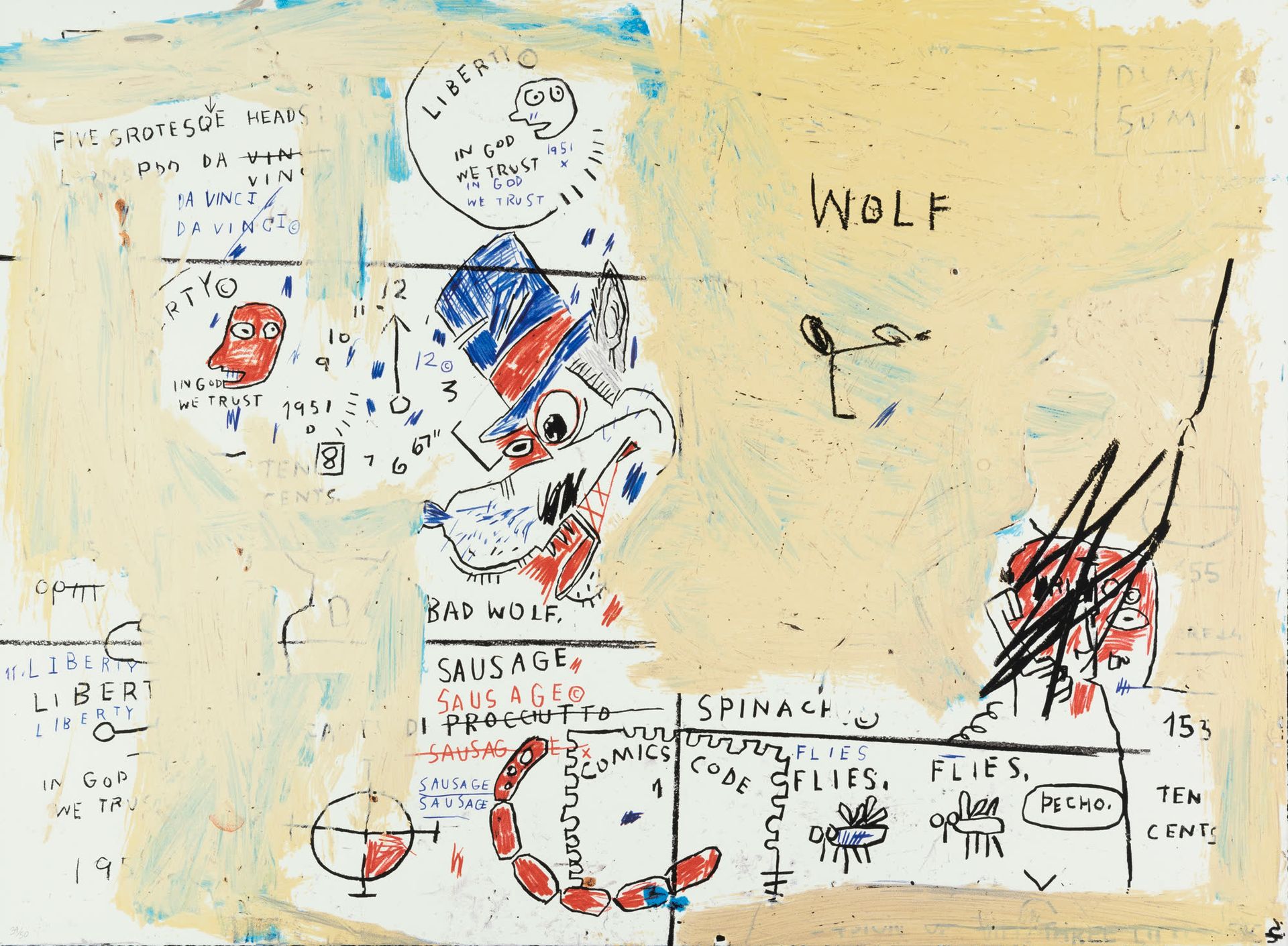 Jean-Michel BASQUIAT (1960-1988) Salsiccia di lupo, 1982-83/2019. 
 Serigrafia a&hellip;