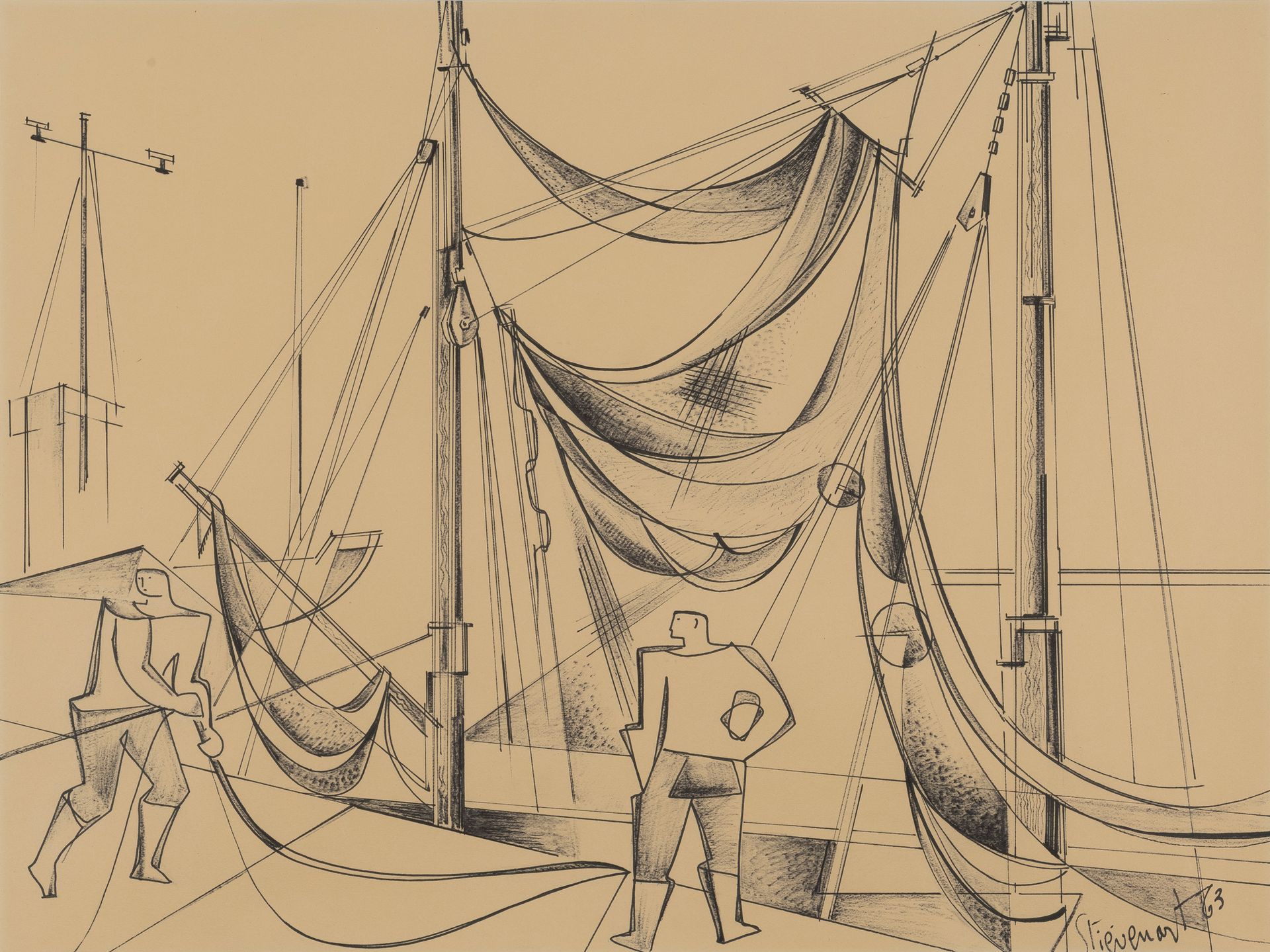 MICHEL STIEVENART (1910-1991) Les voiles, 1963.
Graphite on paper.
Signed and da&hellip;