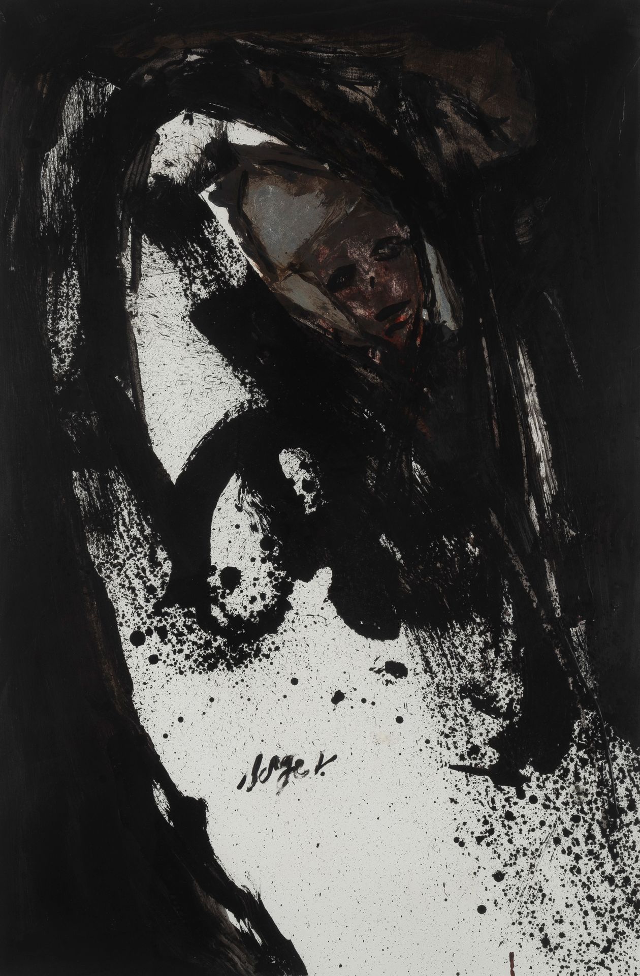 Serge Vandercam (1924-2005) Untitled.
Olio e collage su carta. 
 Firmato in bass&hellip;