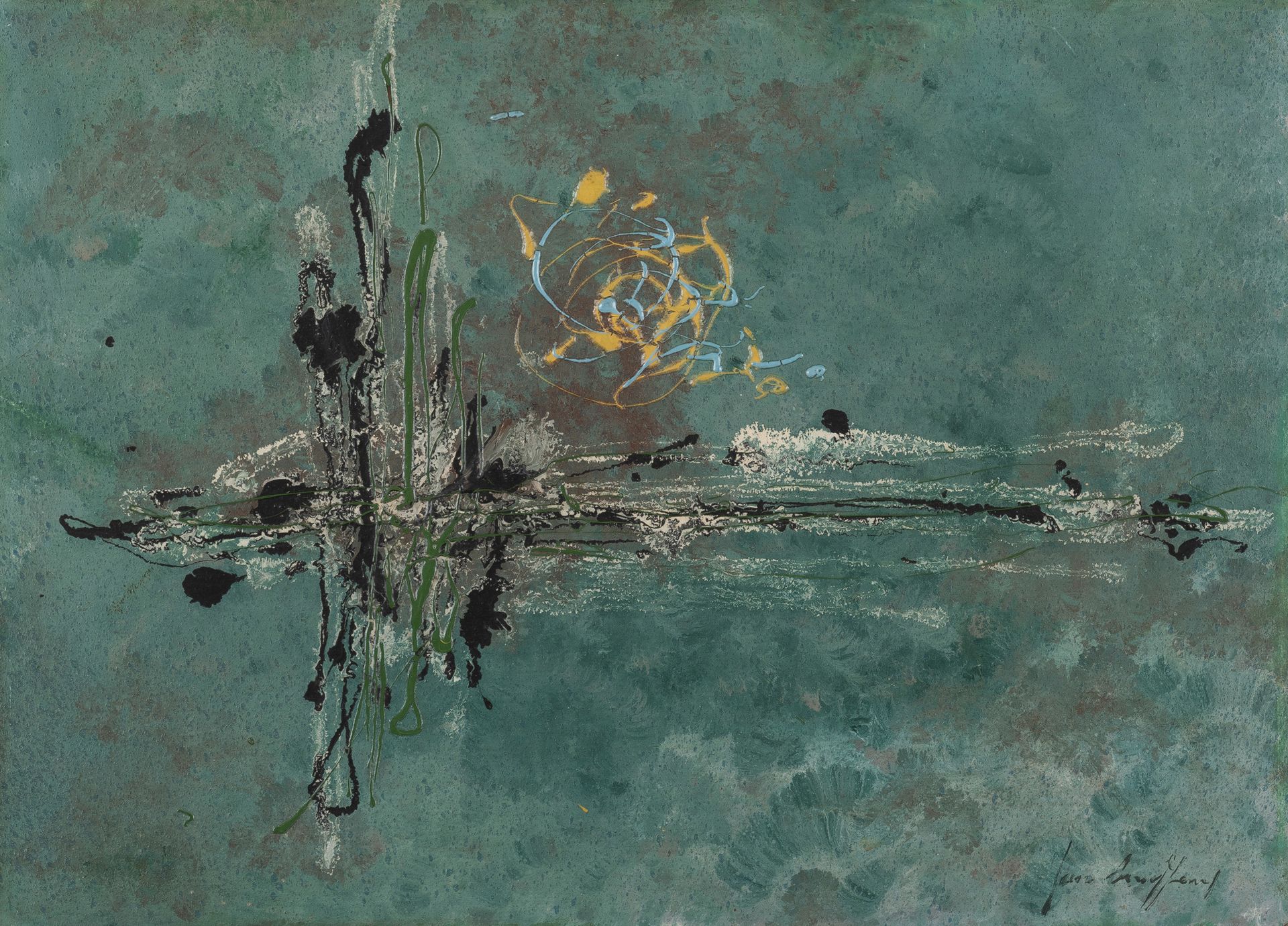 JAN BURSSENS (1925-2002) Untitled.
Oil on panel. 
Signed lower right. 
Olieverf &hellip;