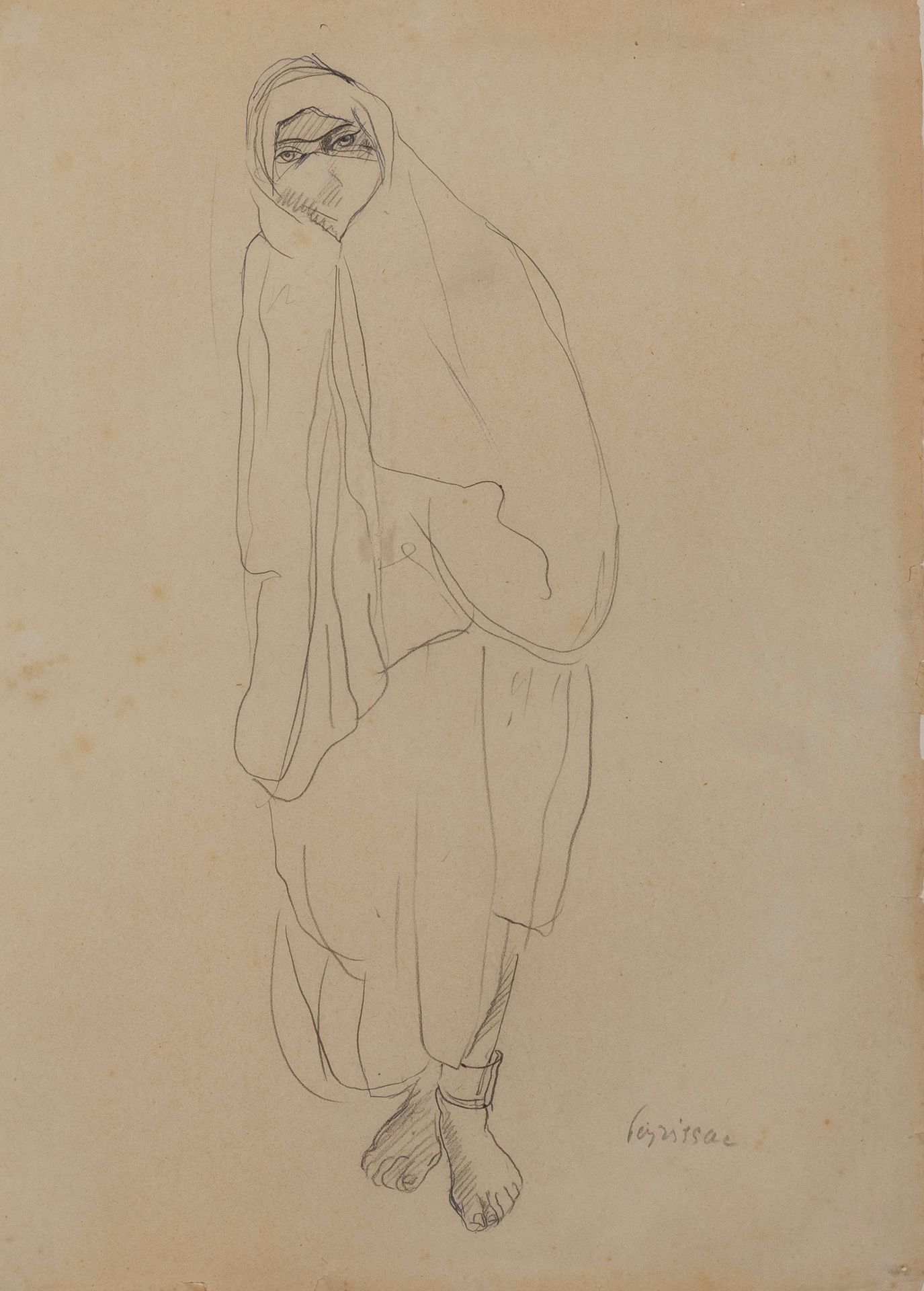 Jean PEYRISSAC (1895-1974) The Algerian Woman.
Graphite on paper. 
Signed lower &hellip;