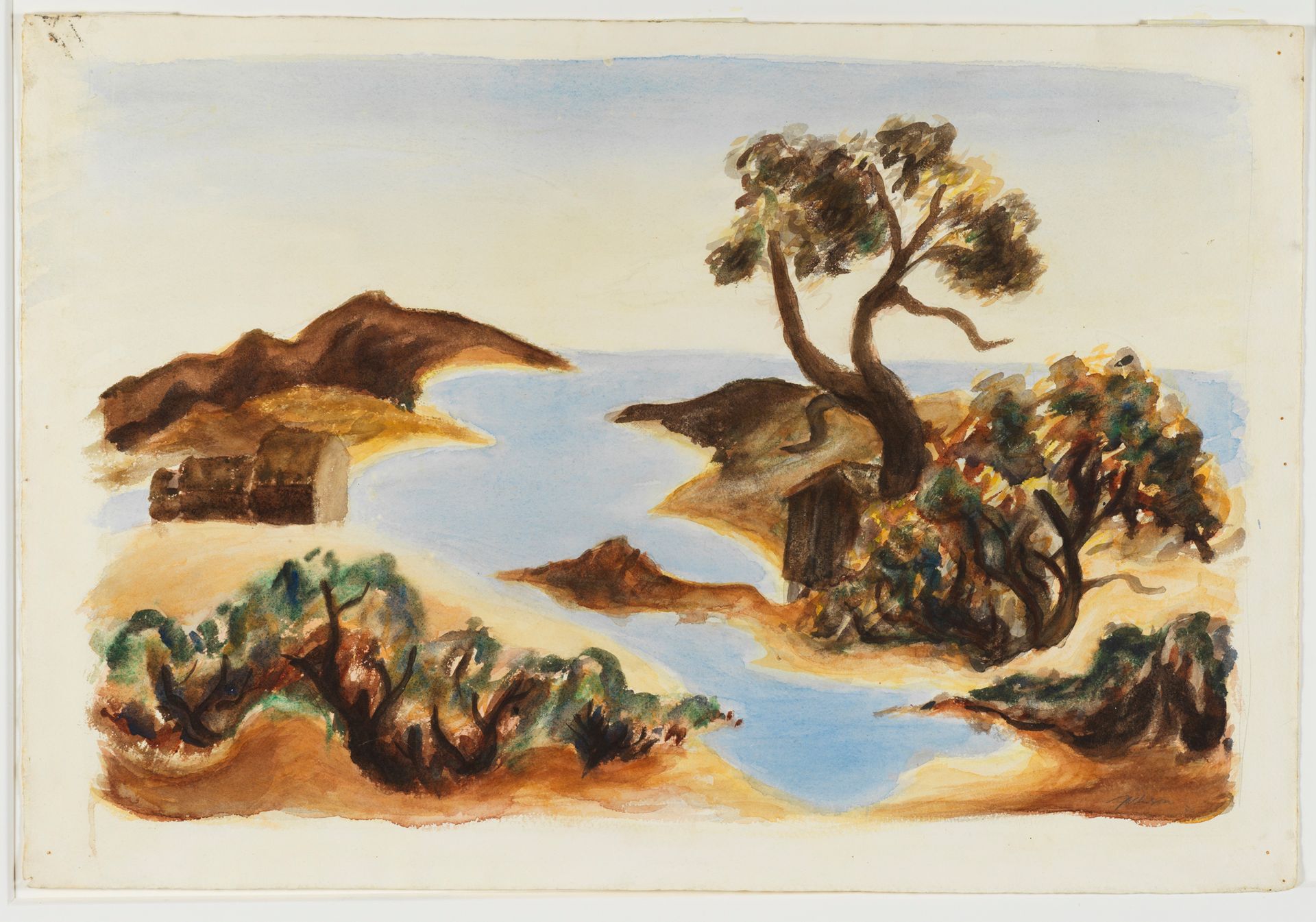 Jackson POLLOCK (1912-1956) 
Vineyard inlet with tree, 1936
Watercolor on paper
&hellip;