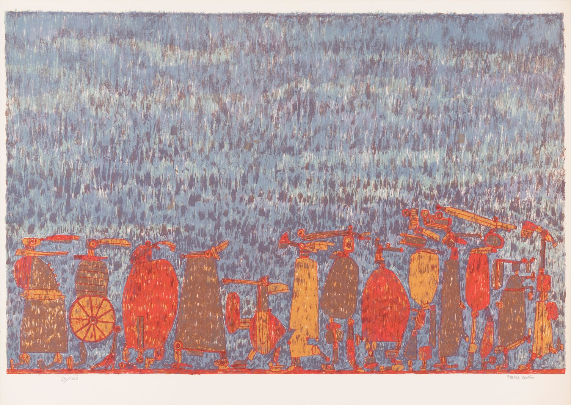 Pierre Courtin (1921-2012) La longue marche.
Lithographie en couleurs.
Datée, si&hellip;