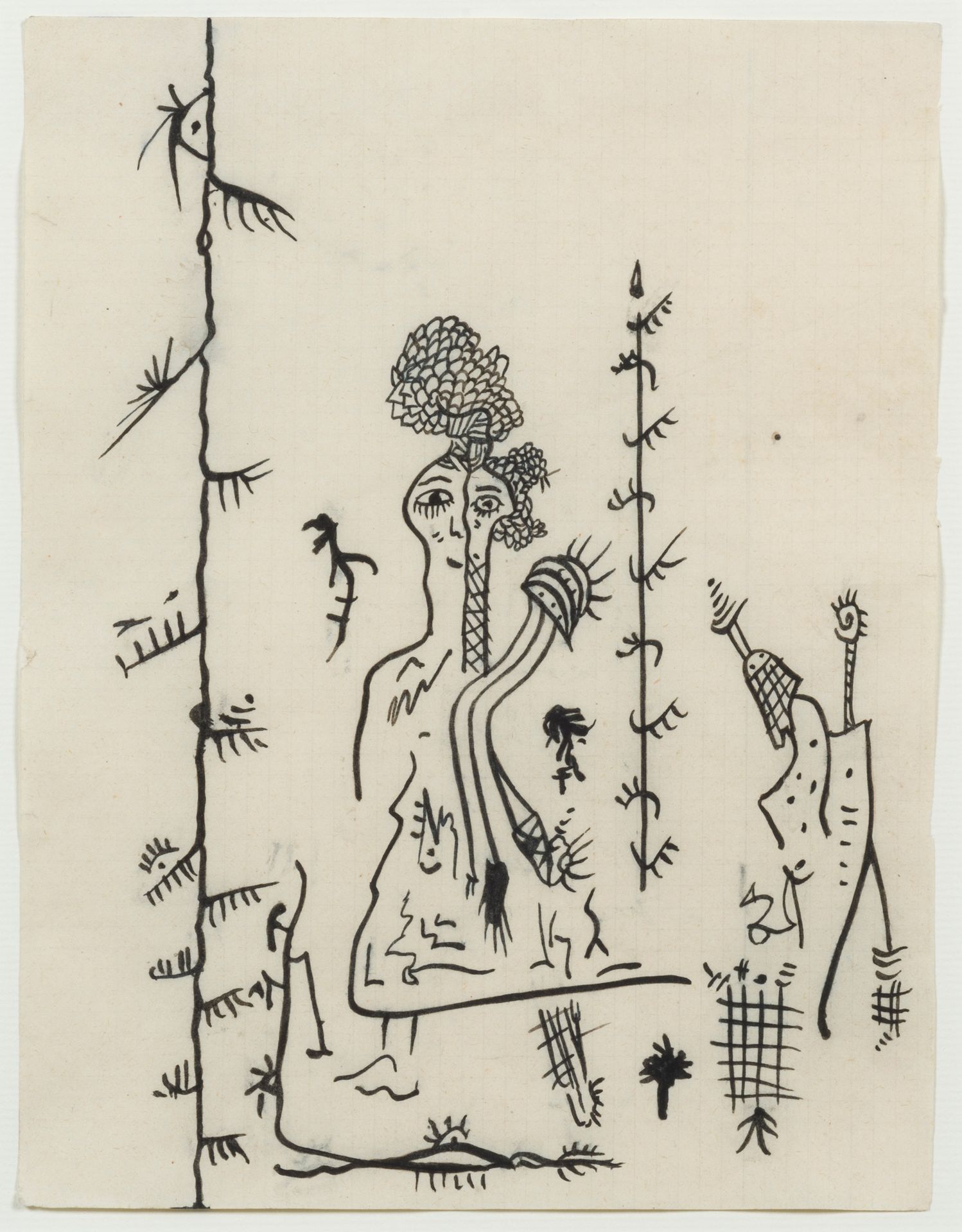 GASTON CHAISSAC (1910-64) 有人物的构图，1945-46。
纸上墨水。
在纸上。
22 x 16.8 cm
出处/Herkomst:
私&hellip;