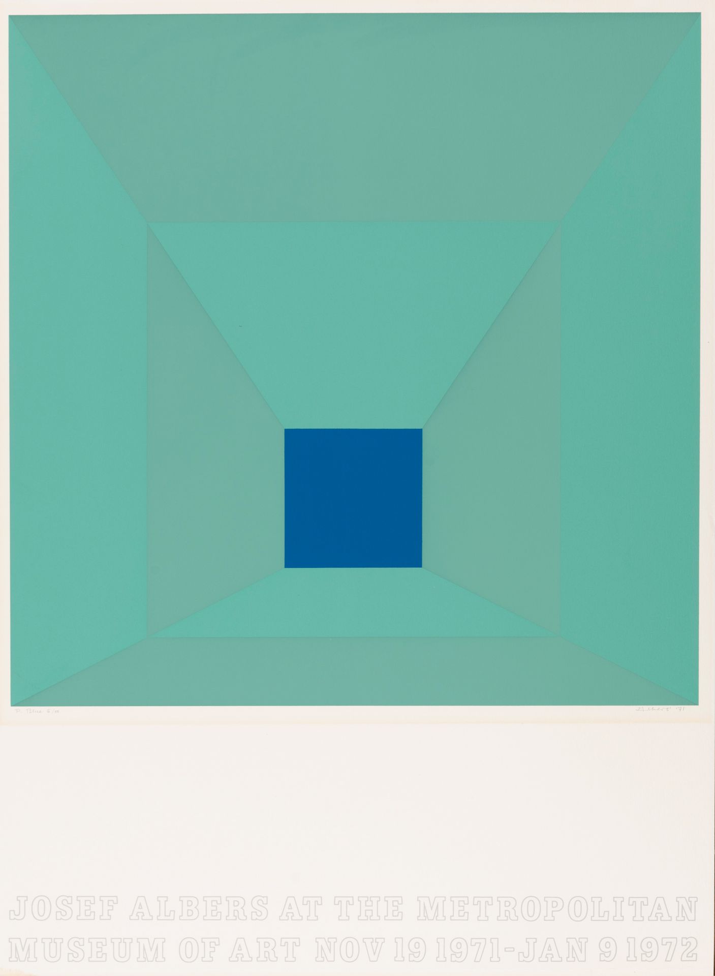 JOSEF ALBERS (1888-1976) 约瑟夫-阿尔贝斯在
大都会艺术博物馆，P-Blue，1971年。
彩色丝印。
有签名、日期、标题和编号的6/5&hellip;