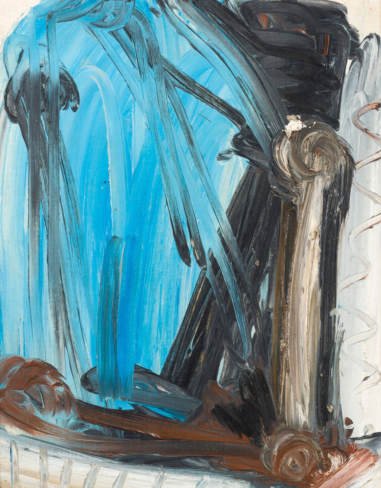 MICHEL FRERE (1961-1999) 构成，1984年。
木板上的油画。
背面有签名和日期。
后面的窗格上有一个鸡蛋。
签名，并将其命名为 "Ach&hellip;