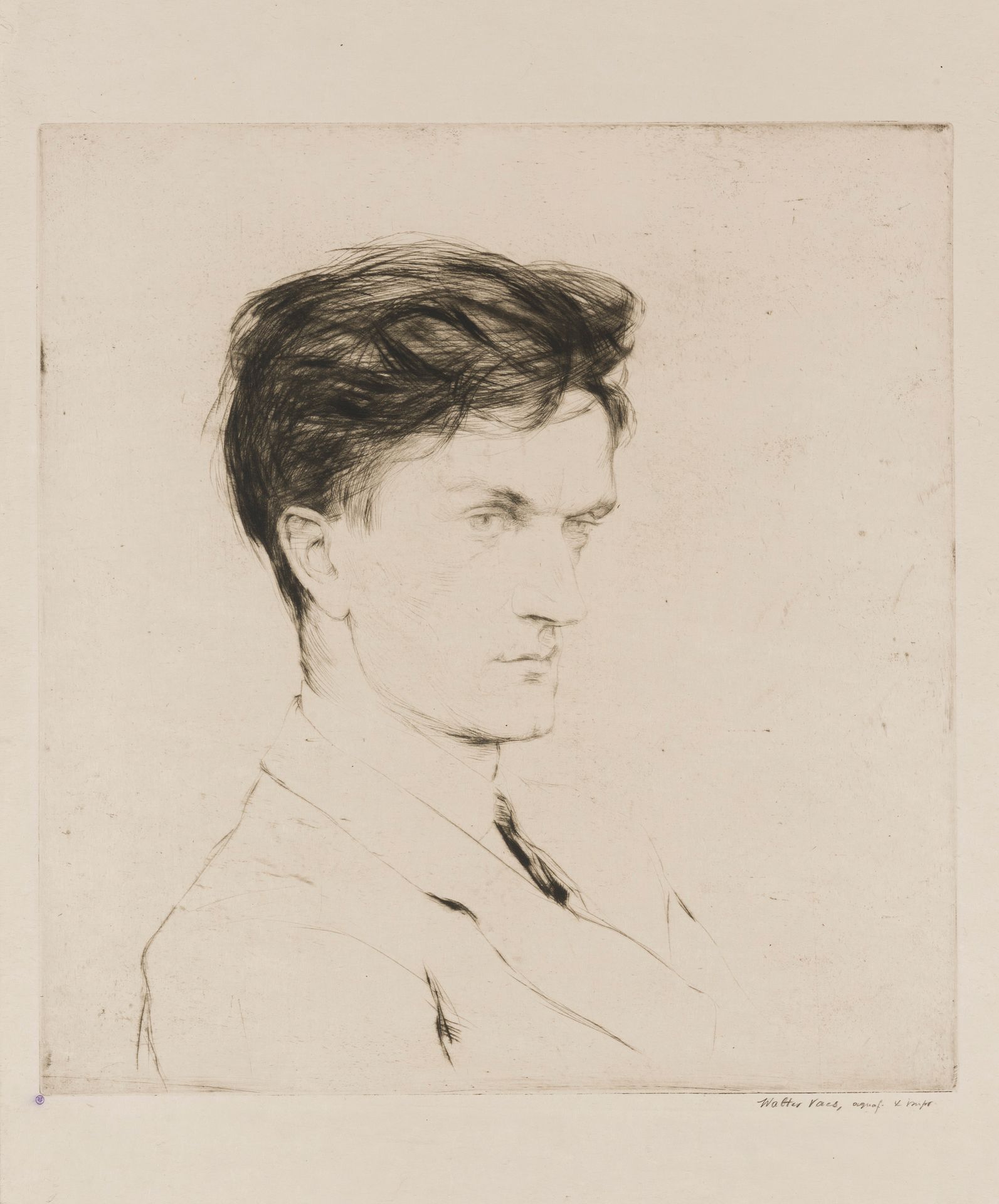 WALTER VAES (1882-1958) "伦勃朗-布加迪"。一个人的肖像"。(双面）蚀刻。右下方有铅笔签名和注解。印有Frans Franck的收藏。蚀&hellip;