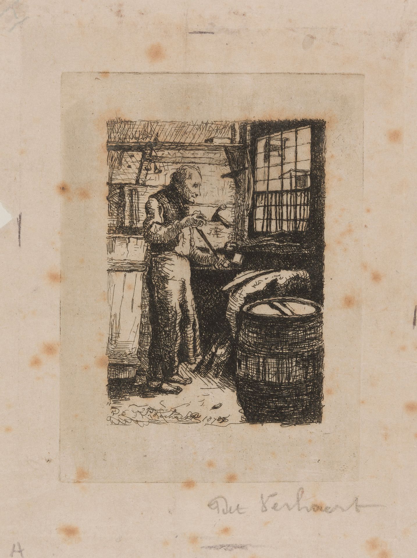 ¨PIET VERHAERT (1852-1908) "Catador de vinos". Grabado. Firmado a lápiz en la pa&hellip;