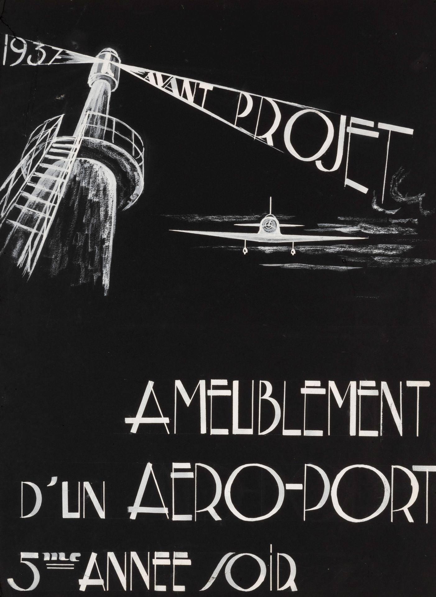 TRAVAIL D'ELEVE EN ARCHITECTURE Avant-projet ameublement pour un aéroport, 1937.&hellip;