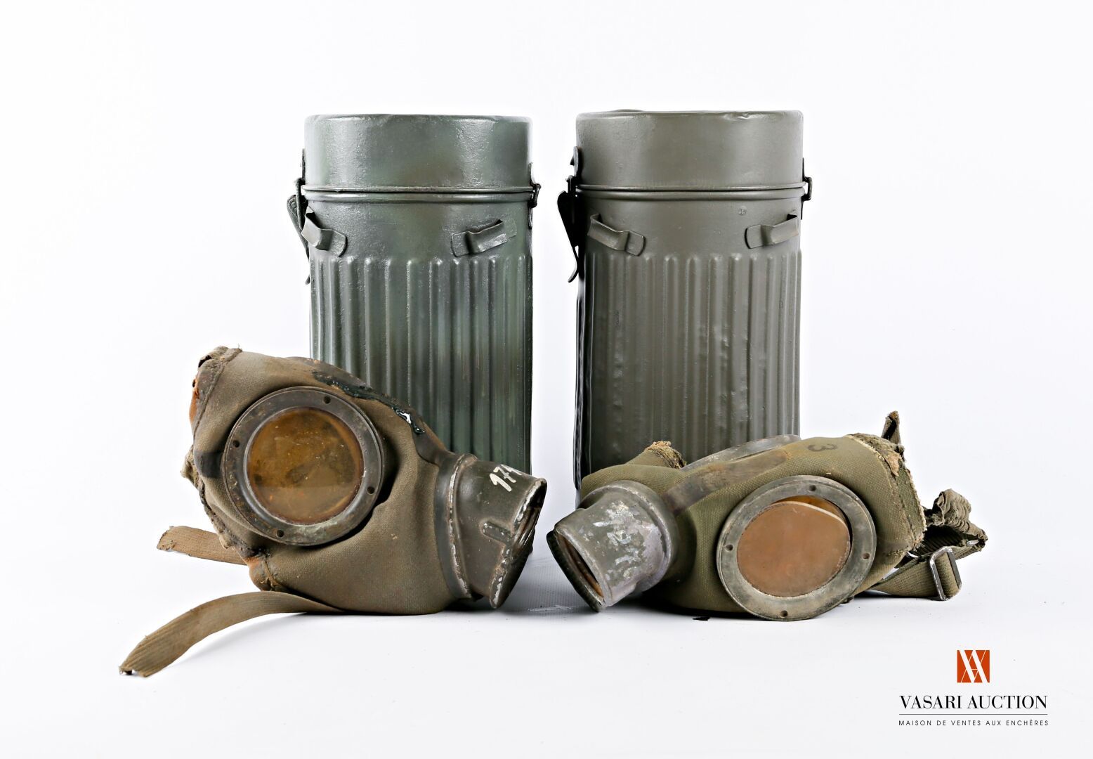 Null Germany; two "Draeger" gas mask containers, each with a canvas gas mask, ca&hellip;