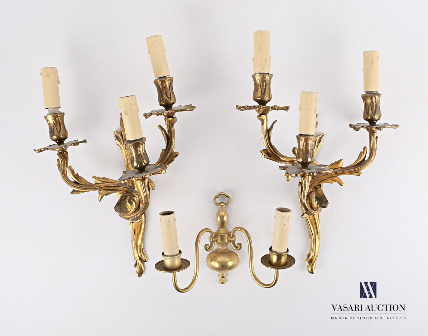 Null A pair of ormolu sconces with three moving light arms, the shaft and arms d&hellip;