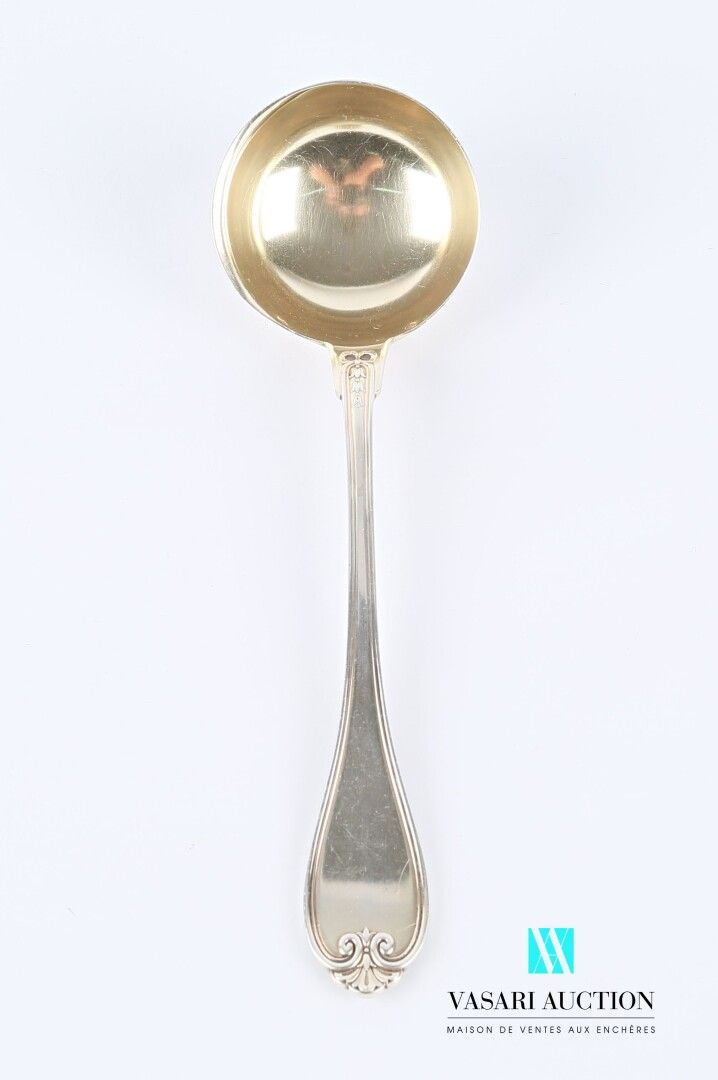 Null Cream ladle in silver, the handle decorated with net presents a blind medal&hellip;