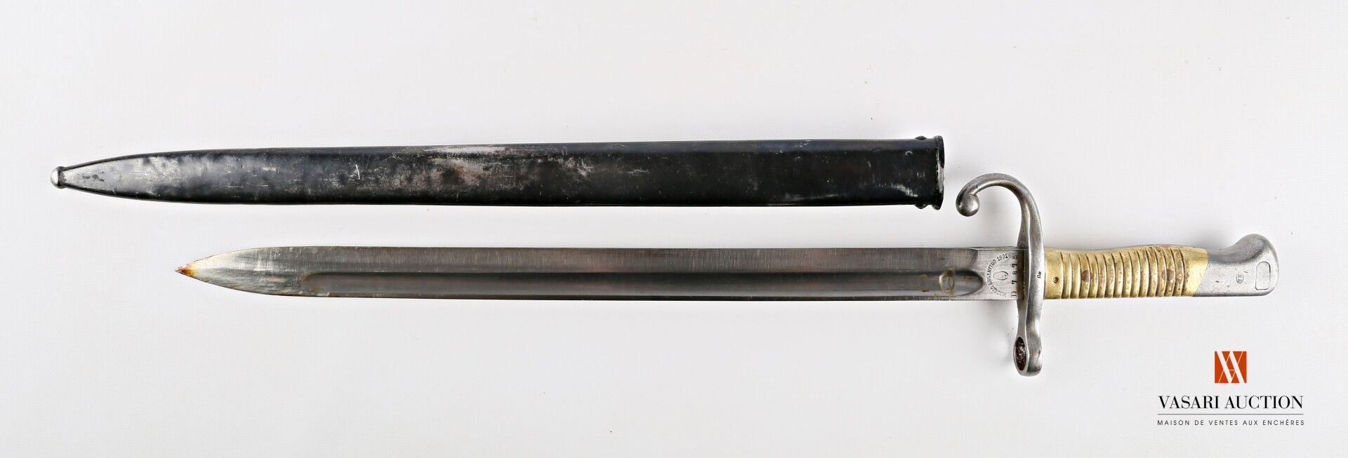 Null 1891型阿根廷刺刀，直刀长40厘米，刀跟处有阿根廷国徽和1891型阿根廷刺刀的签名，表面有D 7873的标记，另一面有制造商Weyersberg K&hellip;