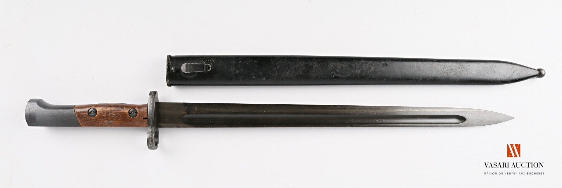 Null Belgisches Bajonett Modell 24-30, 385 mm gerade bronzierte Klinge, Holzplat&hellip;