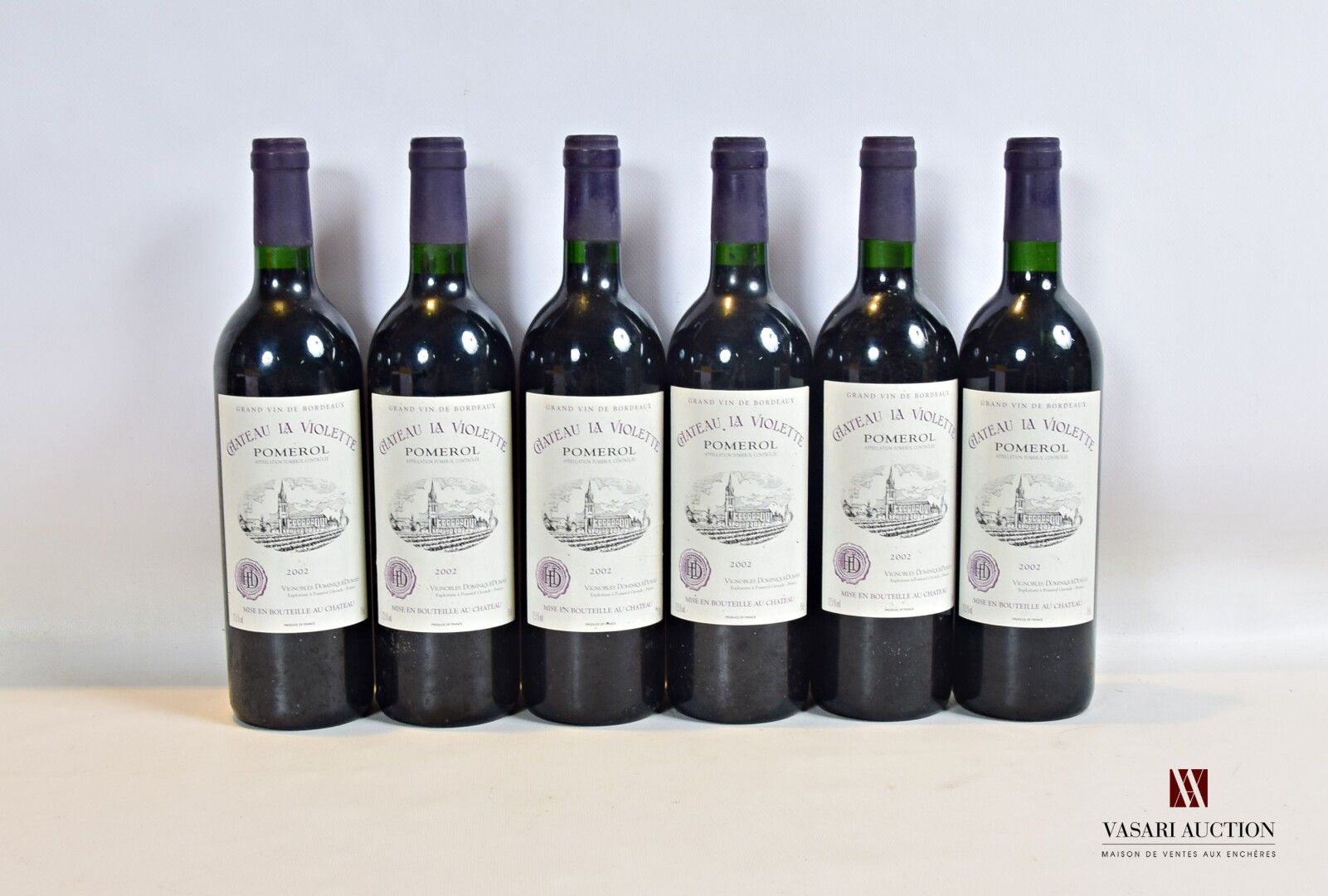 Null 6 bouteilles	Château LA VIOLETTE	Pomerol	2002

	Et. À peine tachées. N : ba&hellip;