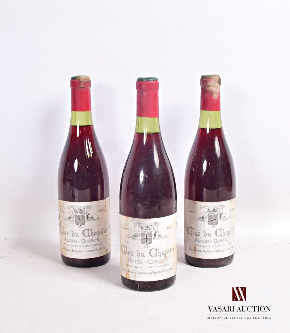 Null 3瓶ALOXE CORTON Clos du Chapitre mise L. Latour neg. 1969

	褪色和染色（1个有点破损）。N：&hellip;