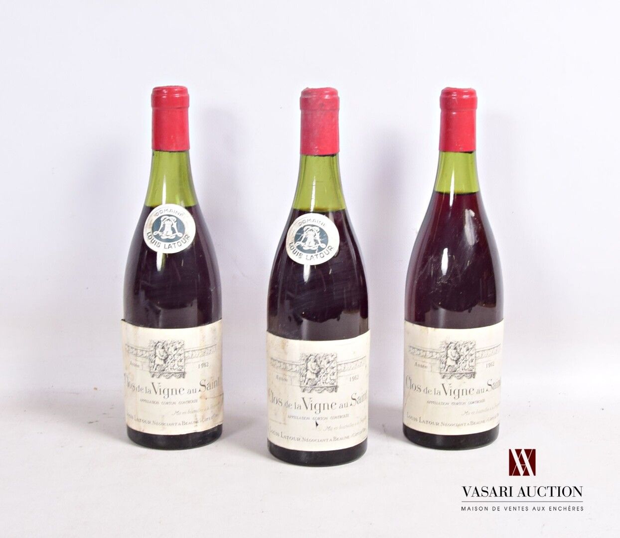 Null 3瓶 CORTON Clos de la Vigne au Saint mise L. Latour neg. 1962

	Et: 1个有点污点，2&hellip;