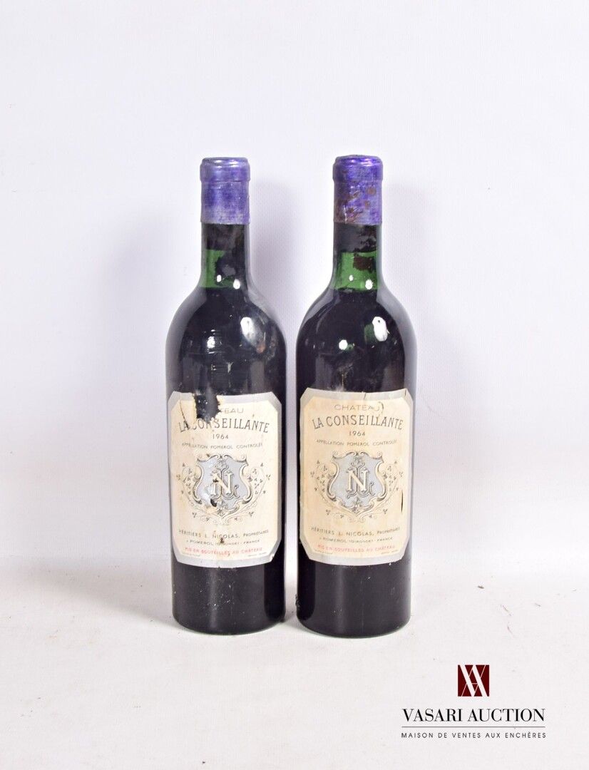 Null 2 bouteilles	Château LA CONSEILLANTE	Pomerol	1964

	Et. Tachées : 1 un peu &hellip;