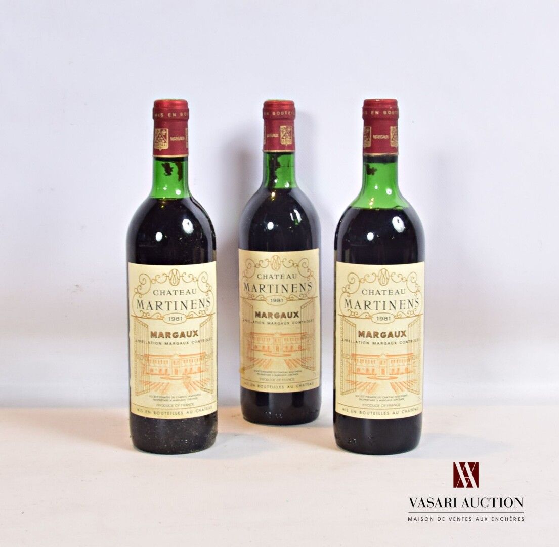 Null 3 bottles Château MARTINENS Margaux 1981

	And. A little stained (1 tear). &hellip;