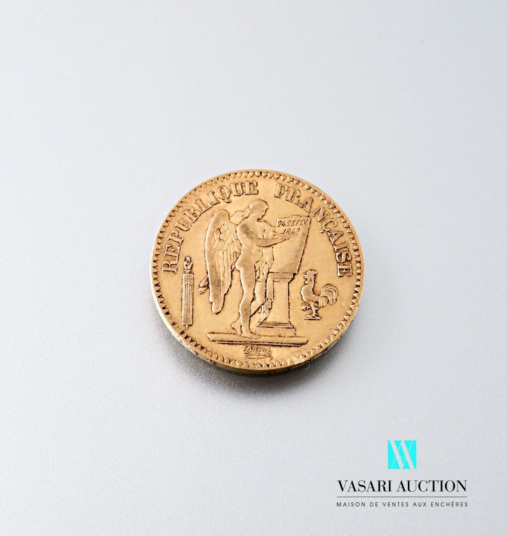 Null 一枚描绘精灵的20法郎金币，出自奥古斯丁-杜普雷之手，1848年，A车间（巴黎）。

重量 : 6,43 g