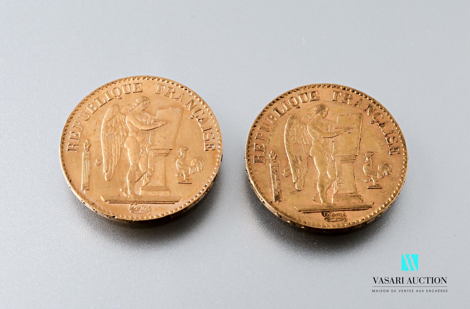 Null 两枚描绘精灵的20法郎金币，出自奥古斯丁-杜普雷之手，1896年，A车间（巴黎）。

重量 : 12,87 g