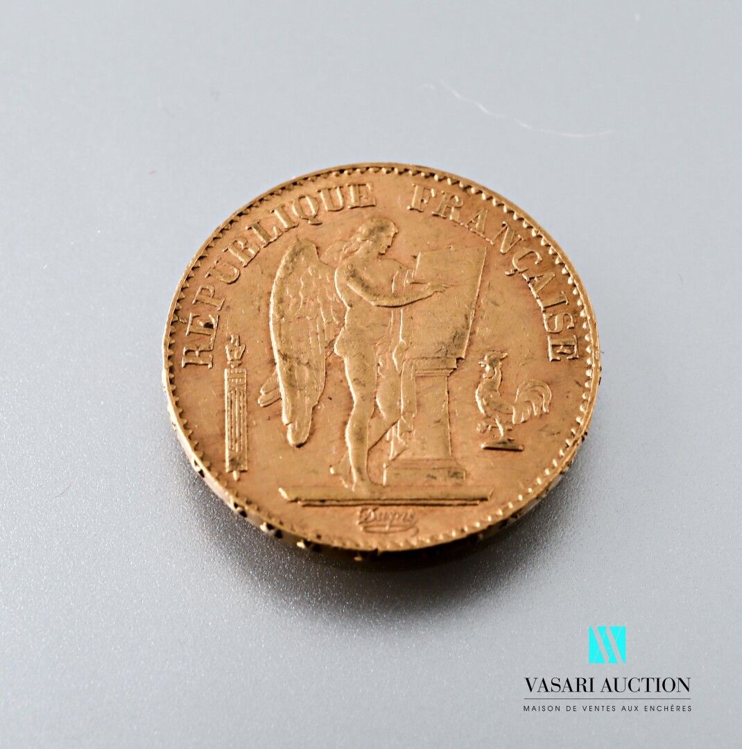 Null 一枚描绘精灵的20法郎金币，出自奥古斯丁-杜普雷之手，1897年，A车间（巴黎）。

重量 : 6,44 g