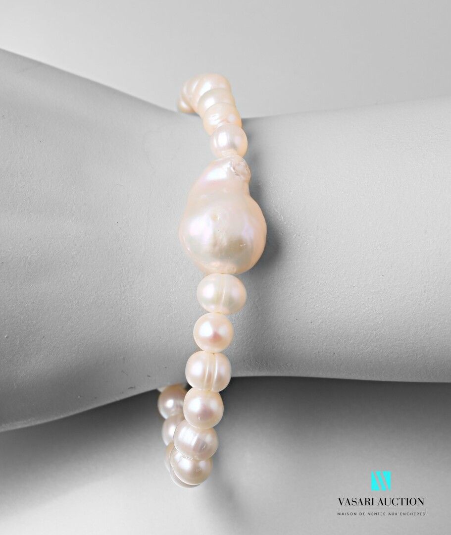 Null Bracelet en perles d'eau douce naturel sur élastique ornée d'une perle cent&hellip;
