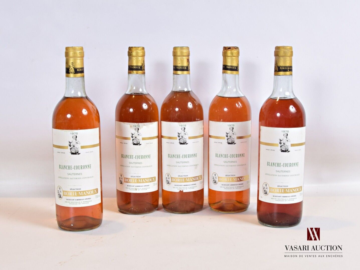 Null 5 bottles BLANCHE COURONNE Sauternes 1978

	And. A little stained. N: 1 low&hellip;