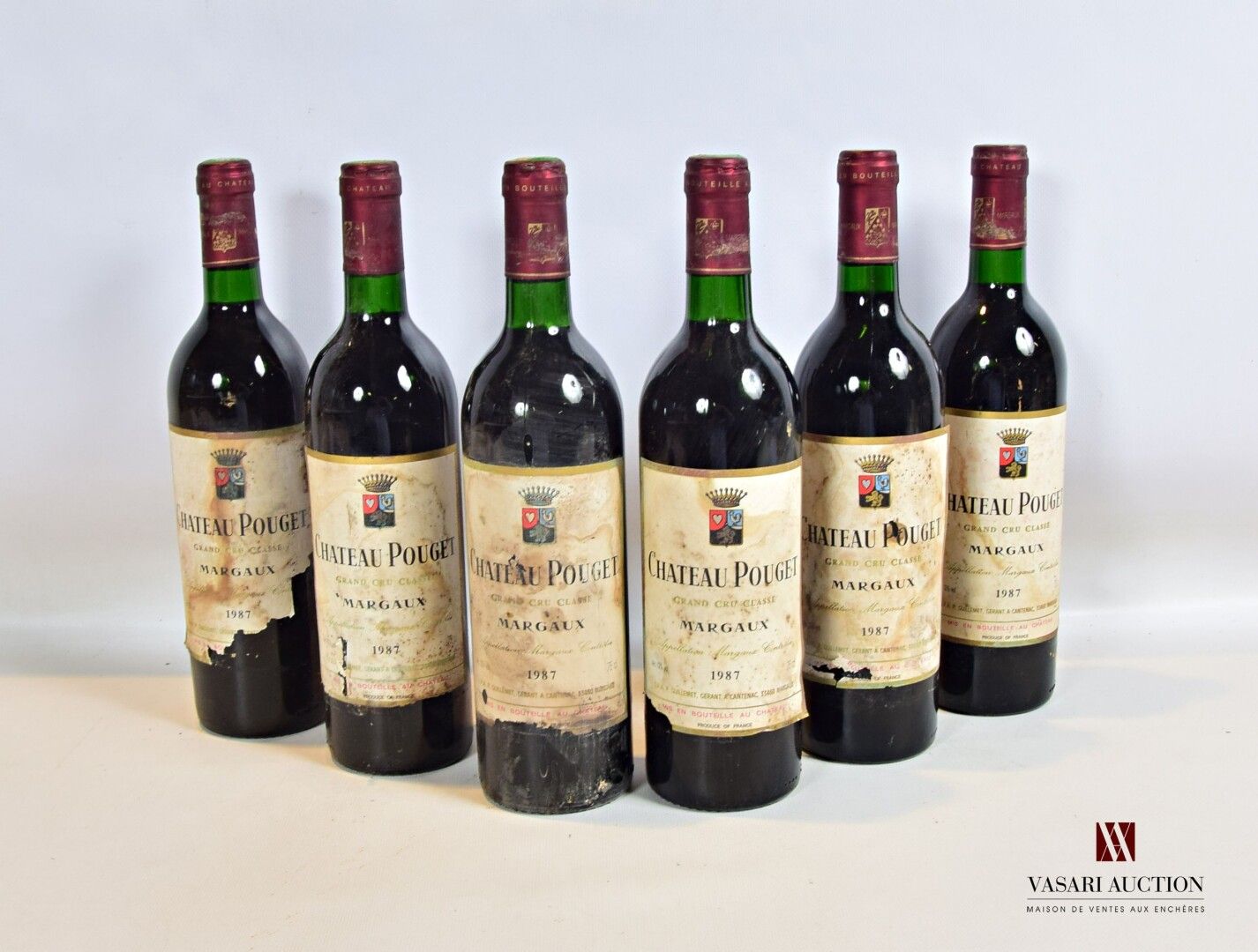 Null 6 bottiglie Château POUGET Margaux GCC 1987

	Sbiadito e macchiato (più o m&hellip;