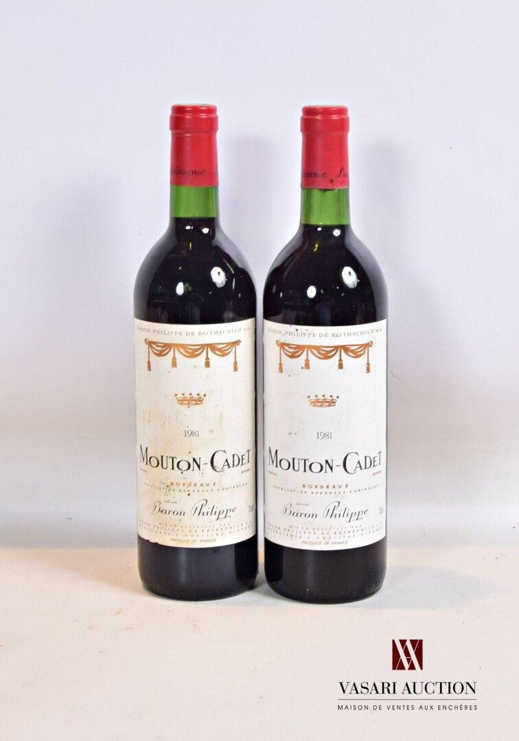 Null 2 bouteilles	MOUTON CADET	Bordeaux mise nég.	1981

	Et.: 1 un peu tachée, 1&hellip;