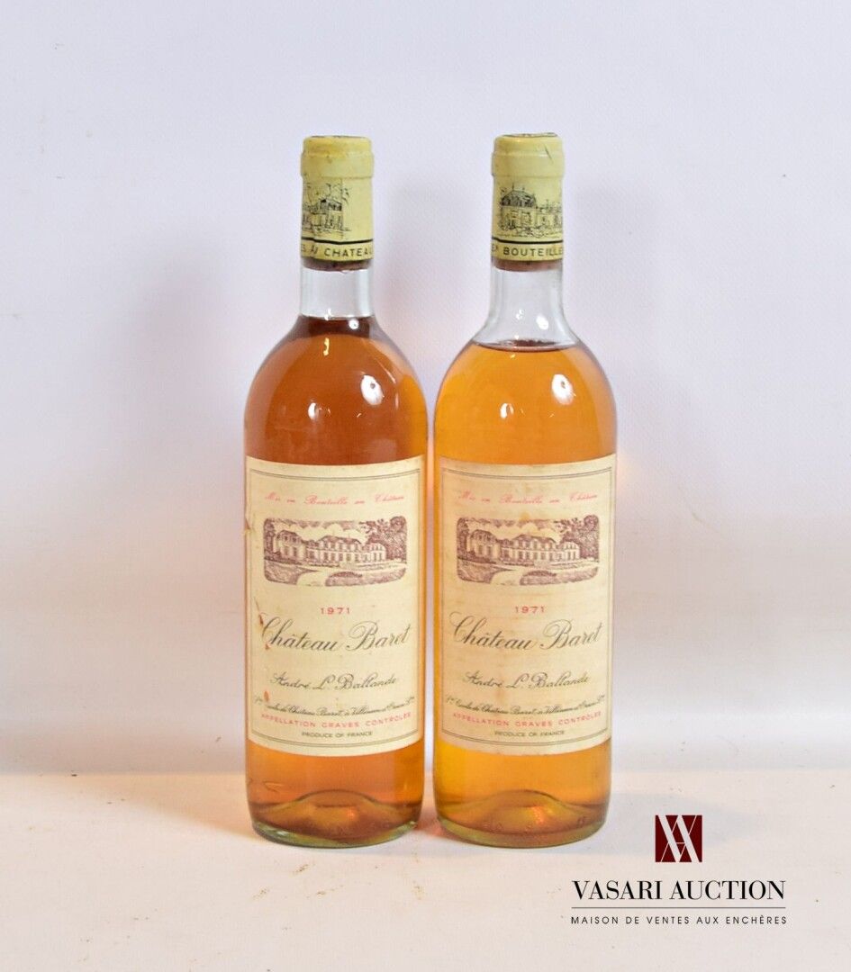 Null 2 botellas Château BARET Graves blanco 1971

	Manchado (algunos desgarros).&hellip;