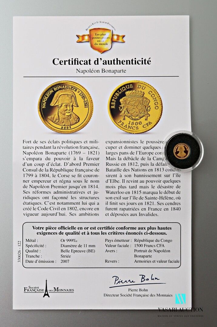 Null 法国货币基金组织（Societe Francaise des monnaies

999千分之一金币，正面为拿破仑肖像，背面为刚果国徽，面值为1500&hellip;