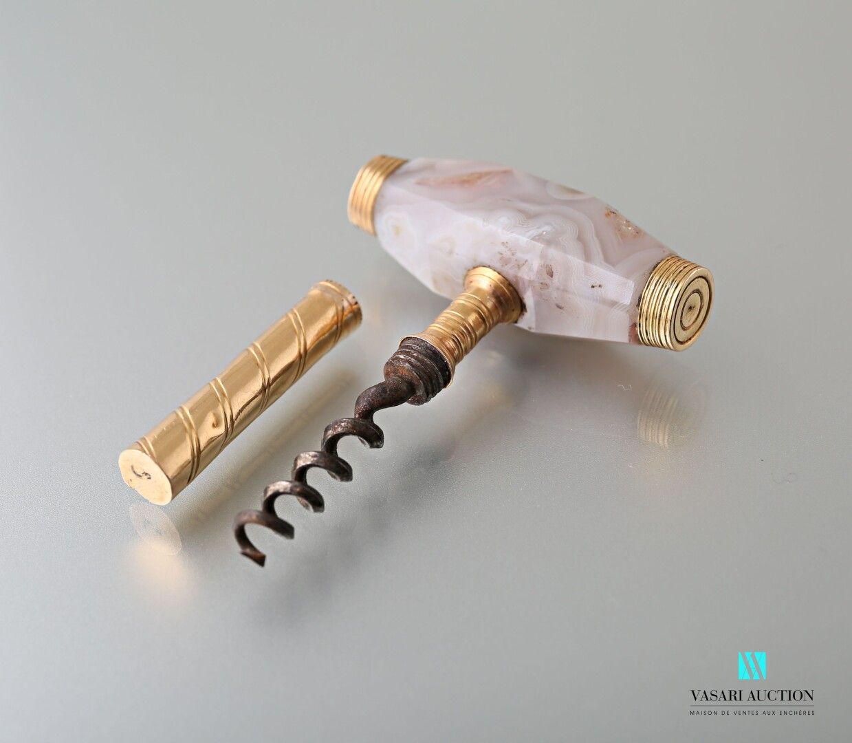 Null Steel corkscrew, the handle in yellow gold 750 thousandths and white agate &hellip;