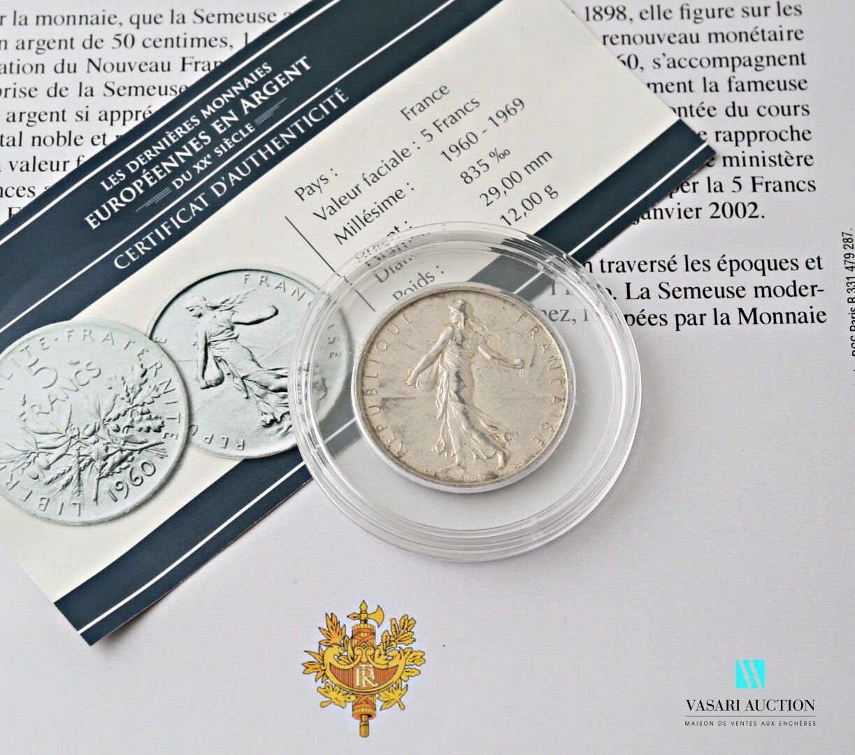 Null 法国蒙娜丽莎俱乐部

银币835千分之一，正面显示播种者，背面显示面值5法郎 1964年

带有真实性证书和数据表

系列 20世纪最后的欧洲银币

&hellip;