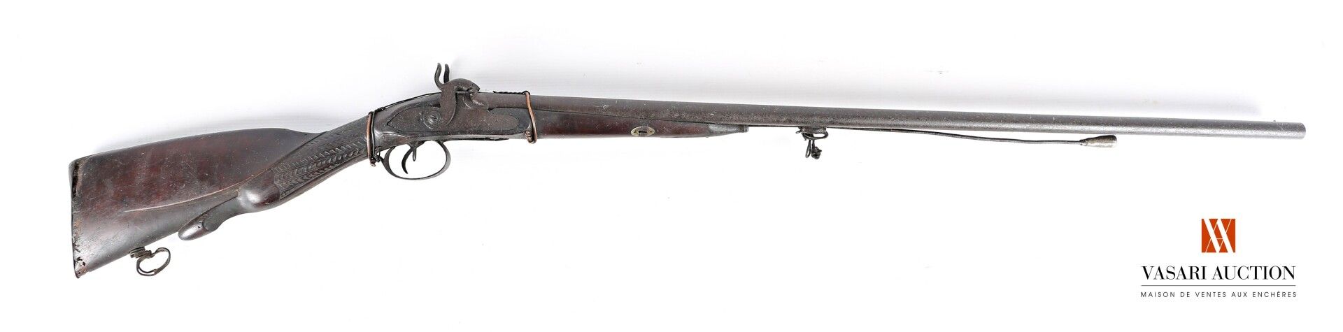Null Jagdgewehr mit Perkussion, Tischlauf von 81 cm, Entenschnabelschaft, Abnutz&hellip;