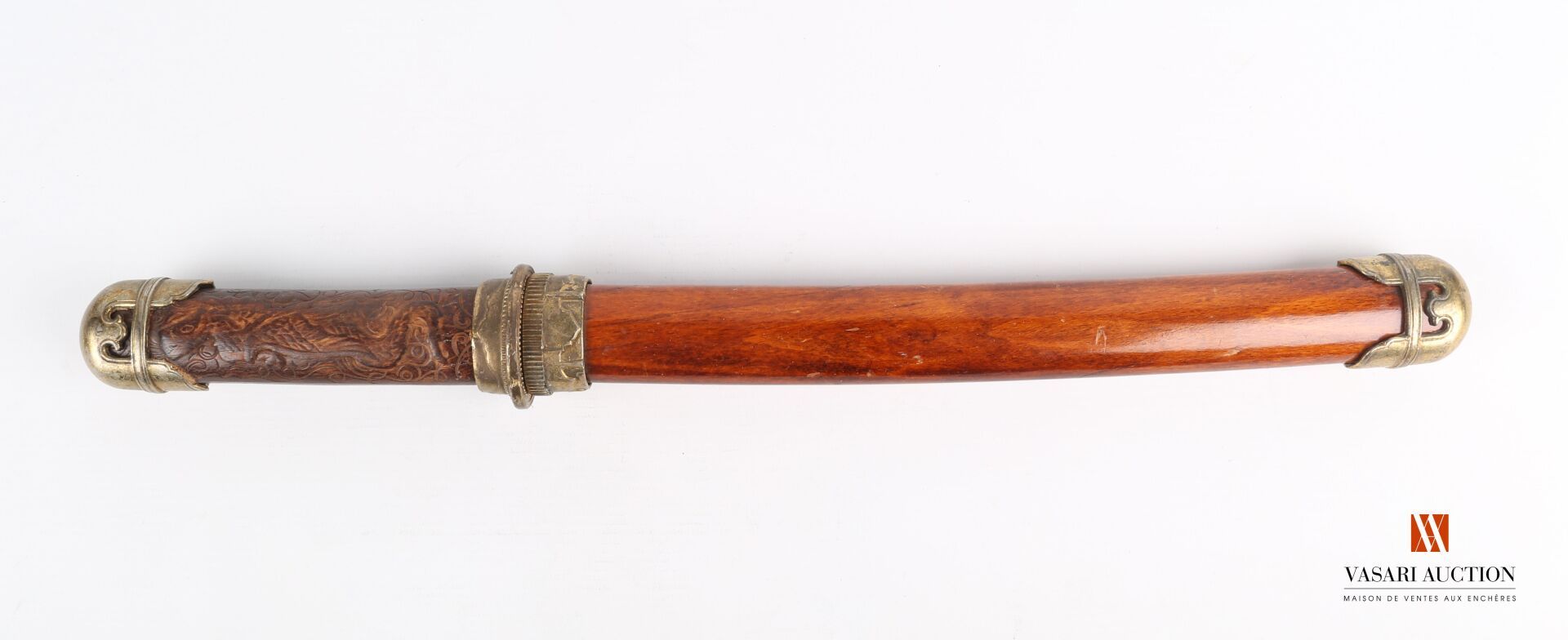 Null Wakizashi, engraved blade of 27,5 cm, with brass habaki, exotic wood handle&hellip;