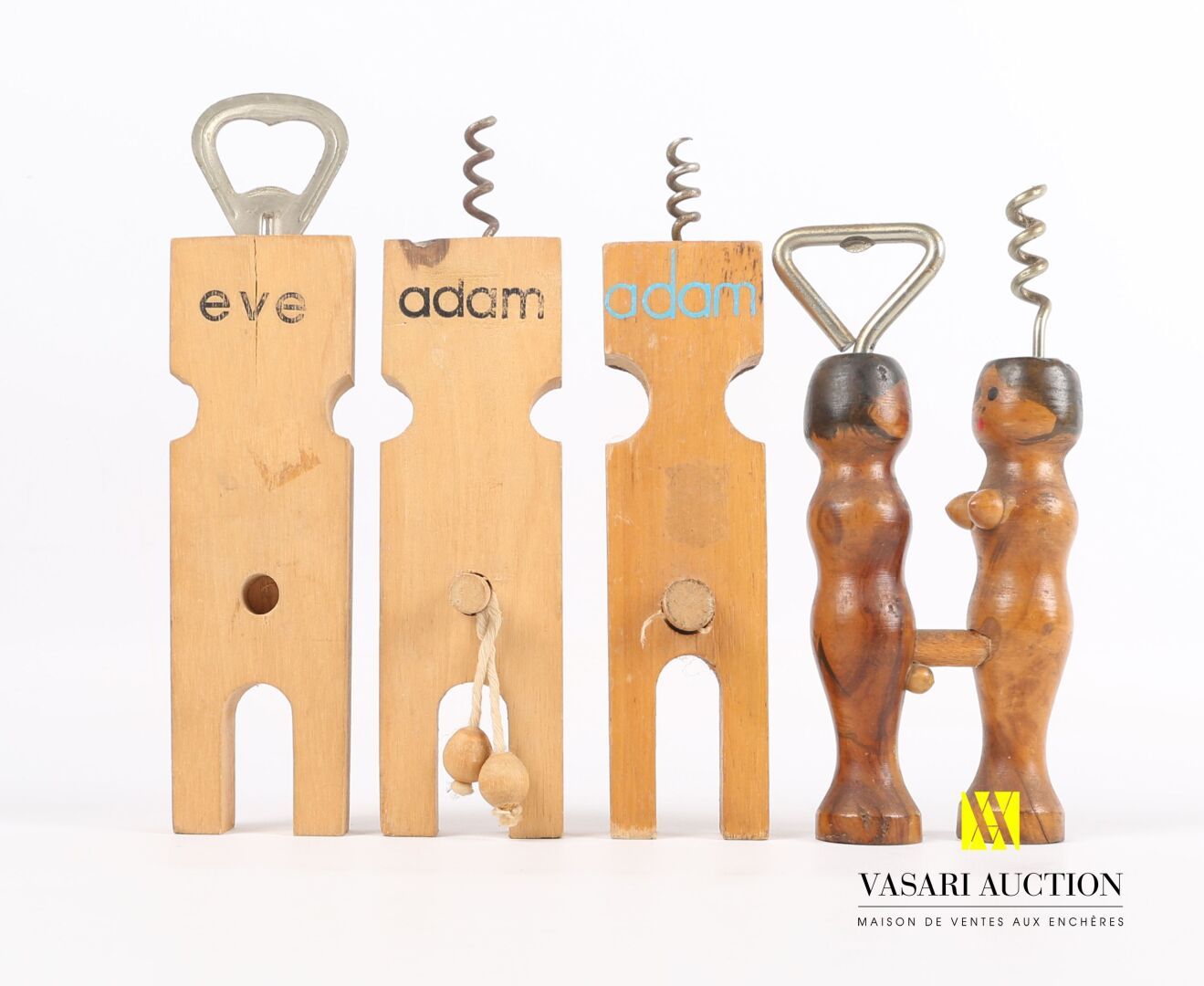 Null Lot including a wooden corkscrew in two parts male and female marked Adam a&hellip;