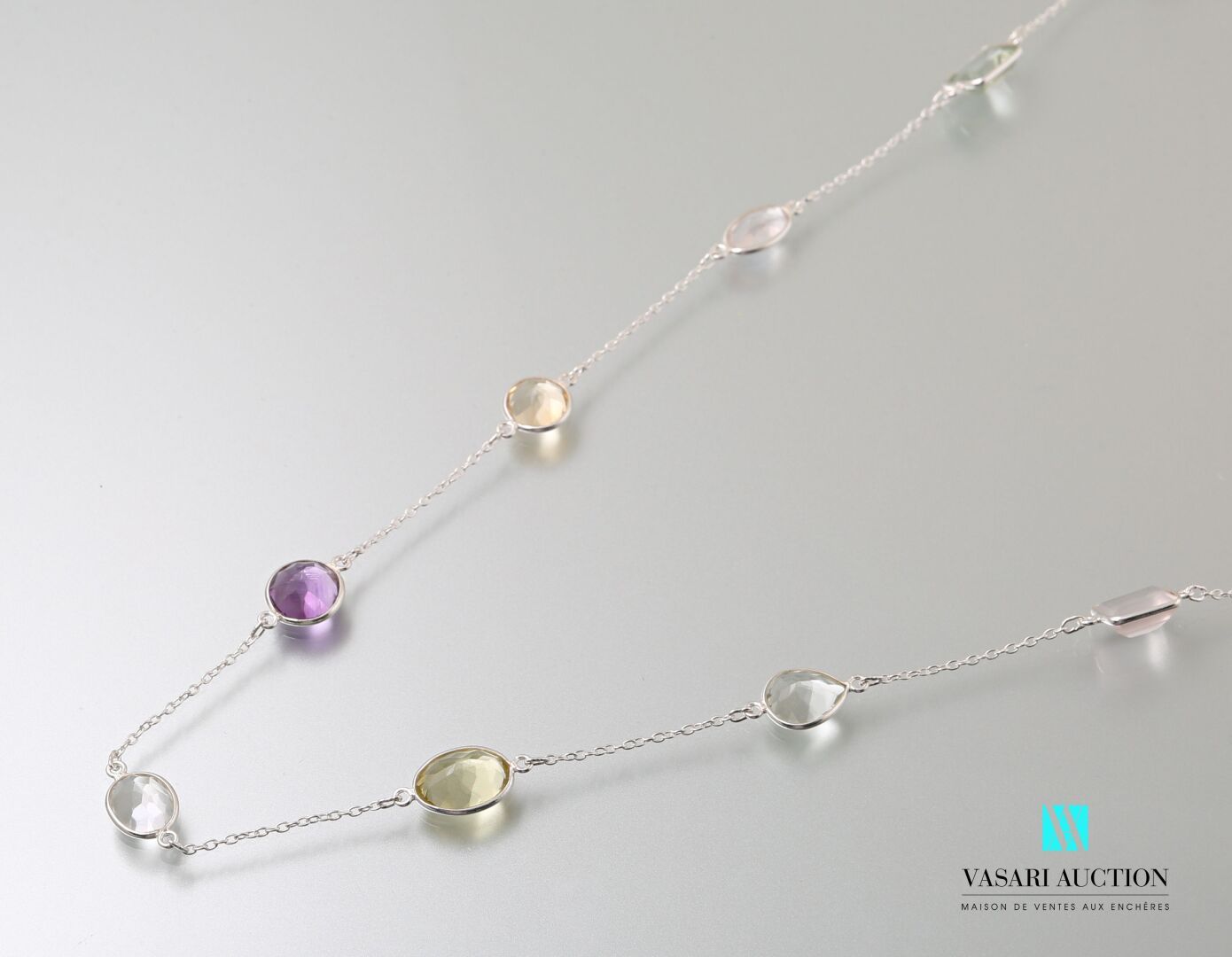 Null Silver long necklace with faceted multicolored stones, the lobster clasp.

&hellip;