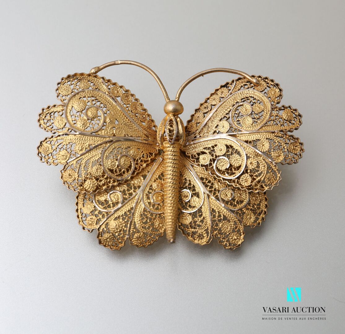 Null 蝴蝶 "丝质镀金胸针

毛重：16.6克 - 尺寸：6 x 4.5厘米。