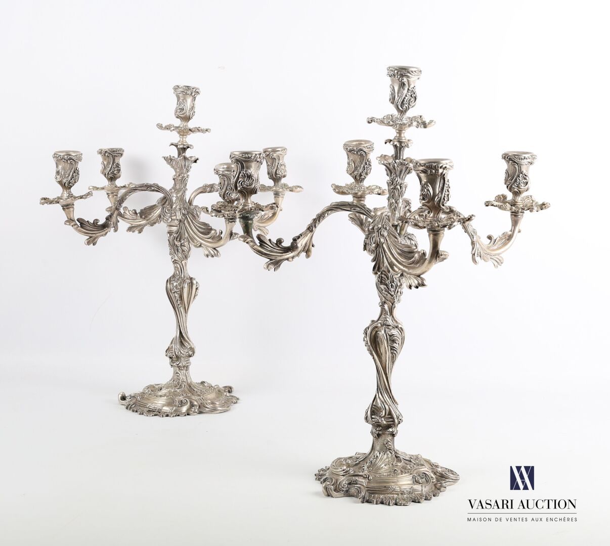 Null Pair of silver candlesticks 925 thousandths with five arms of light of whic&hellip;