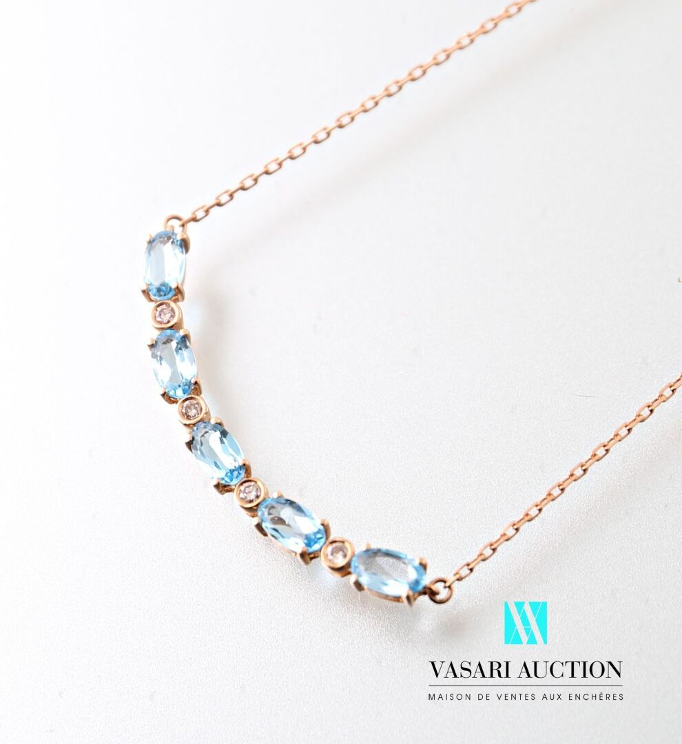 Null Necklace in pink gold 750 thousandth supporting a crescent set with five to&hellip;