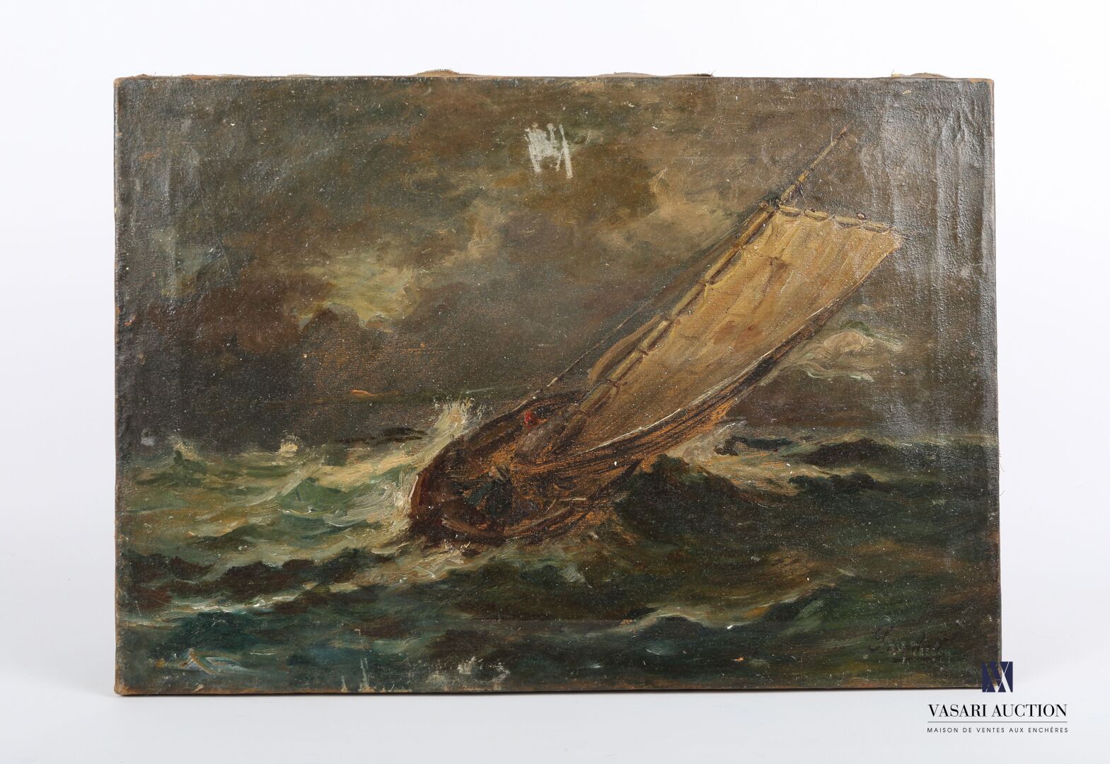 Null 苏切-约瑟夫 (1824-1896)
暴风雨中的帆船
布面油画
右下方有签名 
(擦到油漆层)
27 x 39 厘米