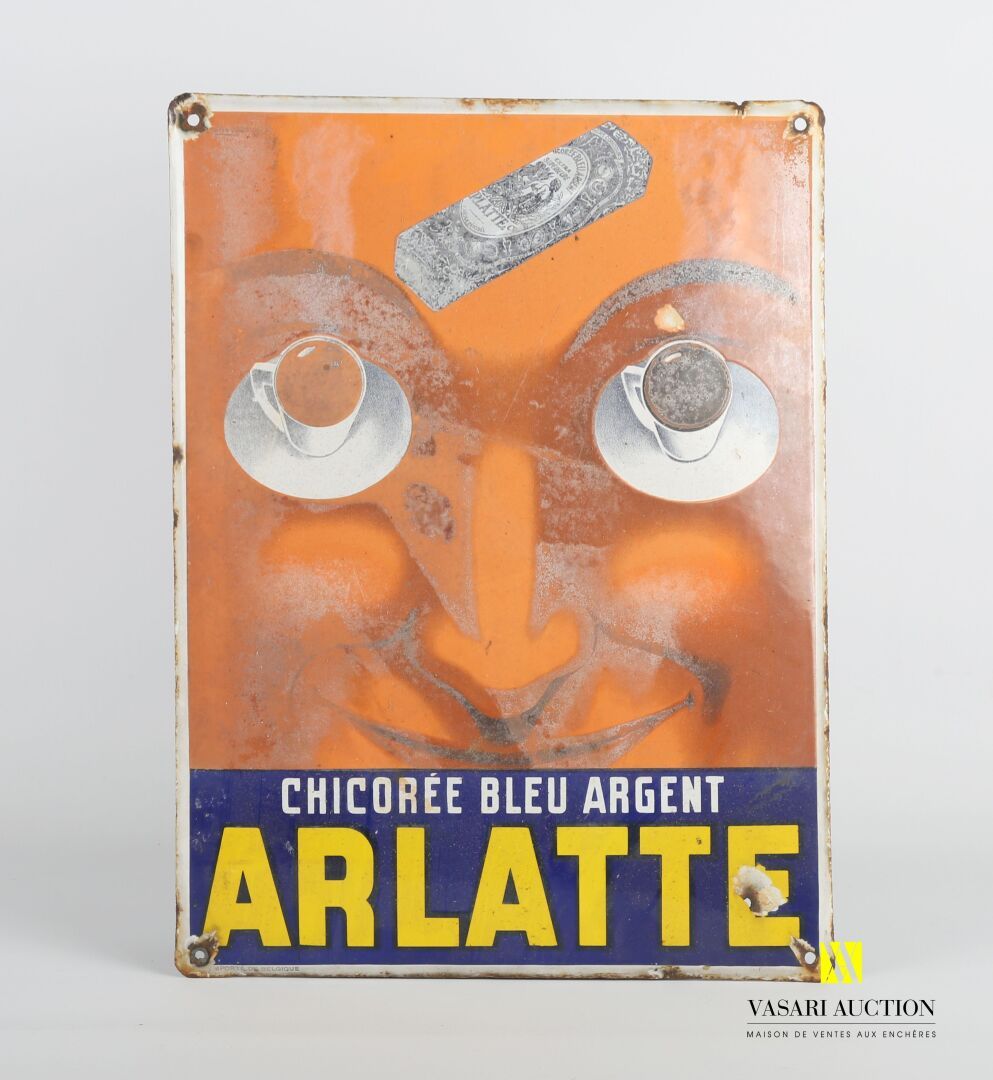 Null 贝伦格 
珐琅金属板广告牌 "ARLATTE - Chicorée Bleu Argent"。 
左上有签名和日期Bellenger 37 - 左下有&hellip;