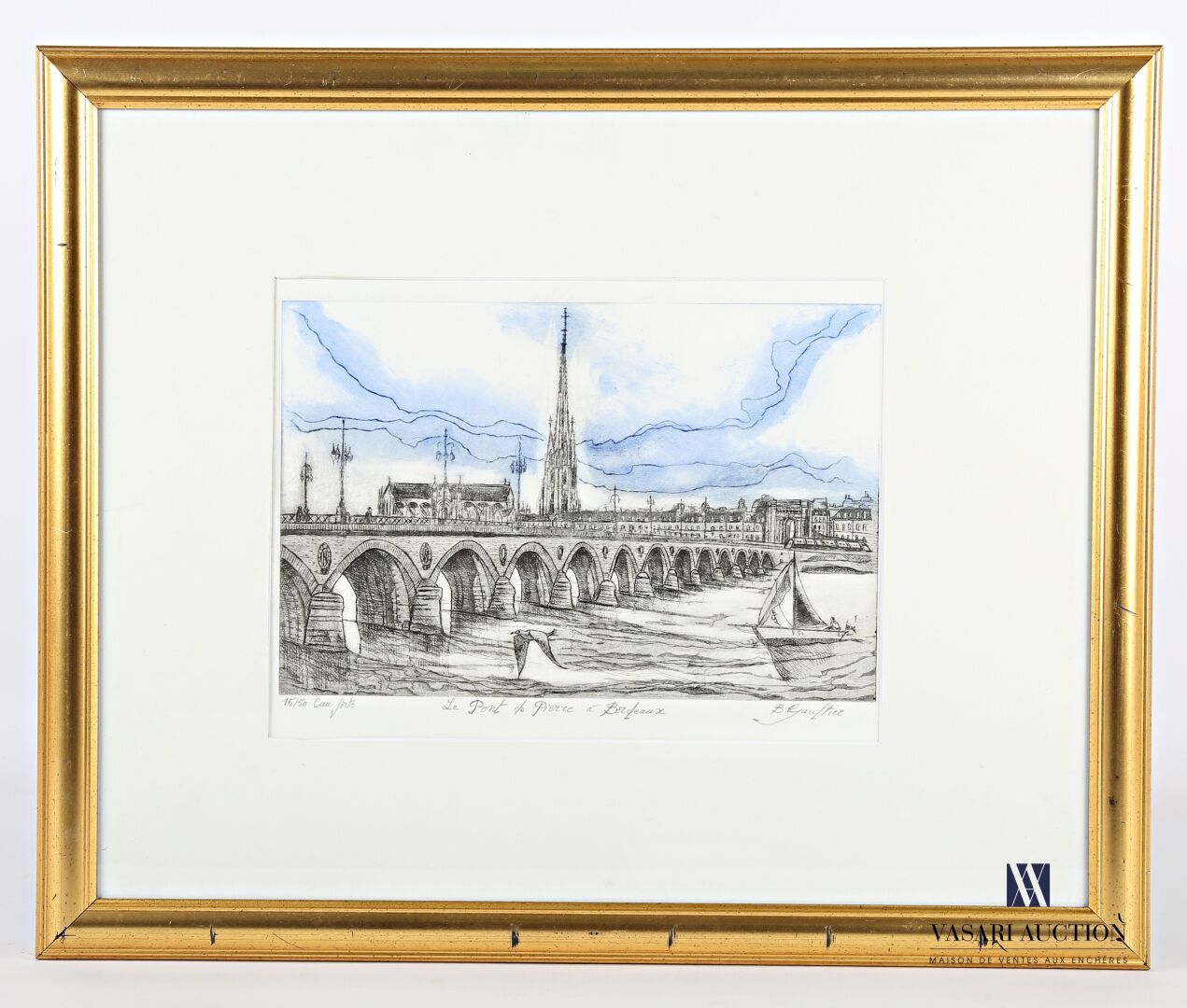 Null 贝特朗-高尔蒂埃 (生于1951年)
波尔多的石桥
蚀刻
编号15/50--铅笔题名并签名
30 x 40 cm (正在展出)
有框作品

注：该艺术&hellip;